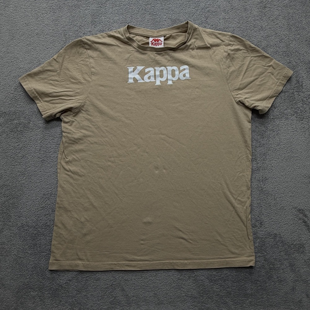 Kappa Shirt Mens Medium Tan‎ Khaki Omini Logo Graphic Short Sleeve Tee Crewneck